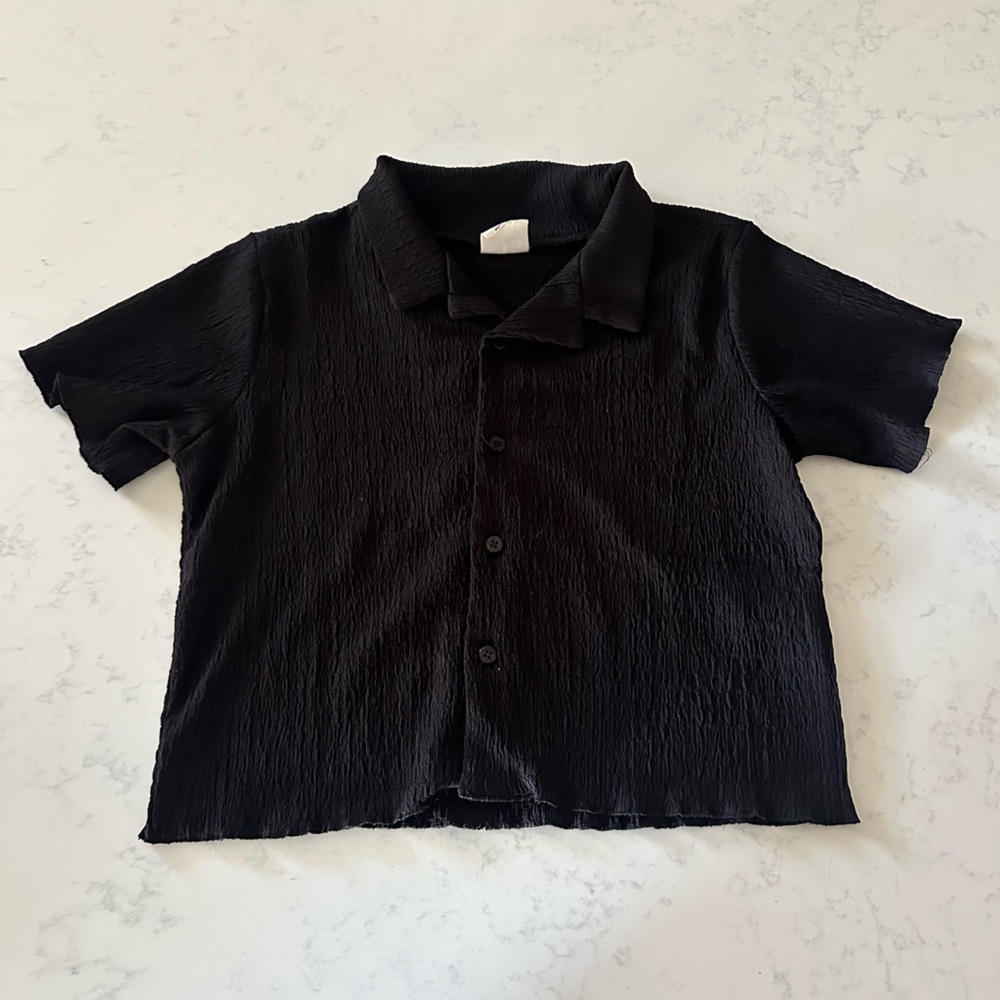 COTTON ON KIDS Black crinkle Camp Shirt Size 9/10 9 10 Button Up Girls Boys